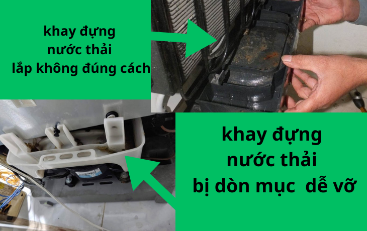 tủ lạnh sharp kêu to do khay đựng nước thải bị hỏng